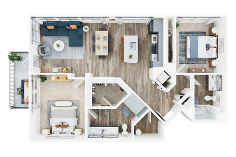 Floor plan for 2 beds, 2 baths, 1177 sqft